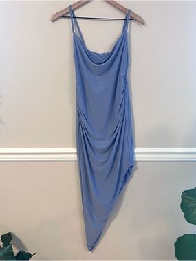 Club L London Women’s Blue Asymmetrical Bodycon Dress Size 8 Blue Cowl Neck NWT